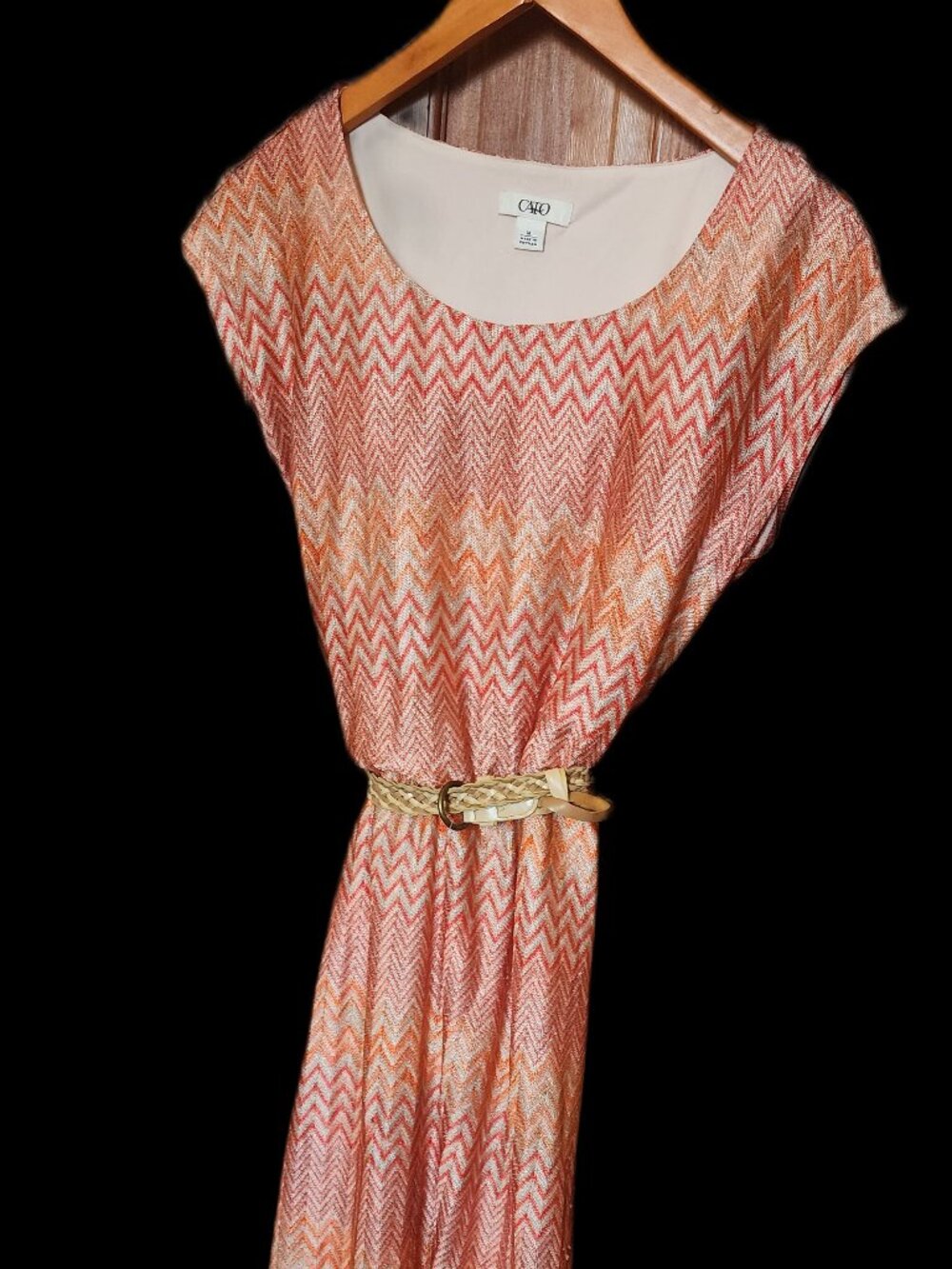 Cato,Orange and Cream Belted Dress, size M